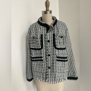 Urban Revivo Women's Black/White/Mint Green Tweed Jacket